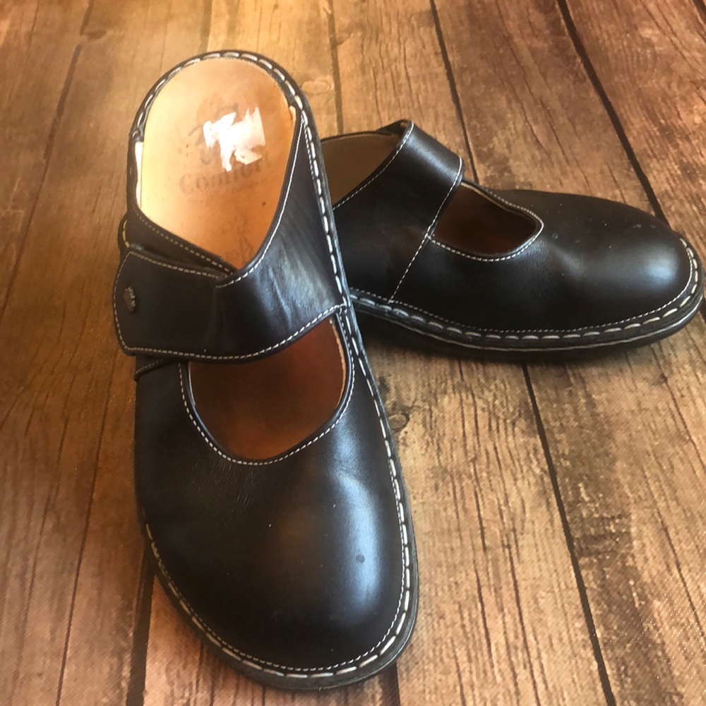 Finn Comfort Stanford Black Leather Mary Jane Clogs Sz 39